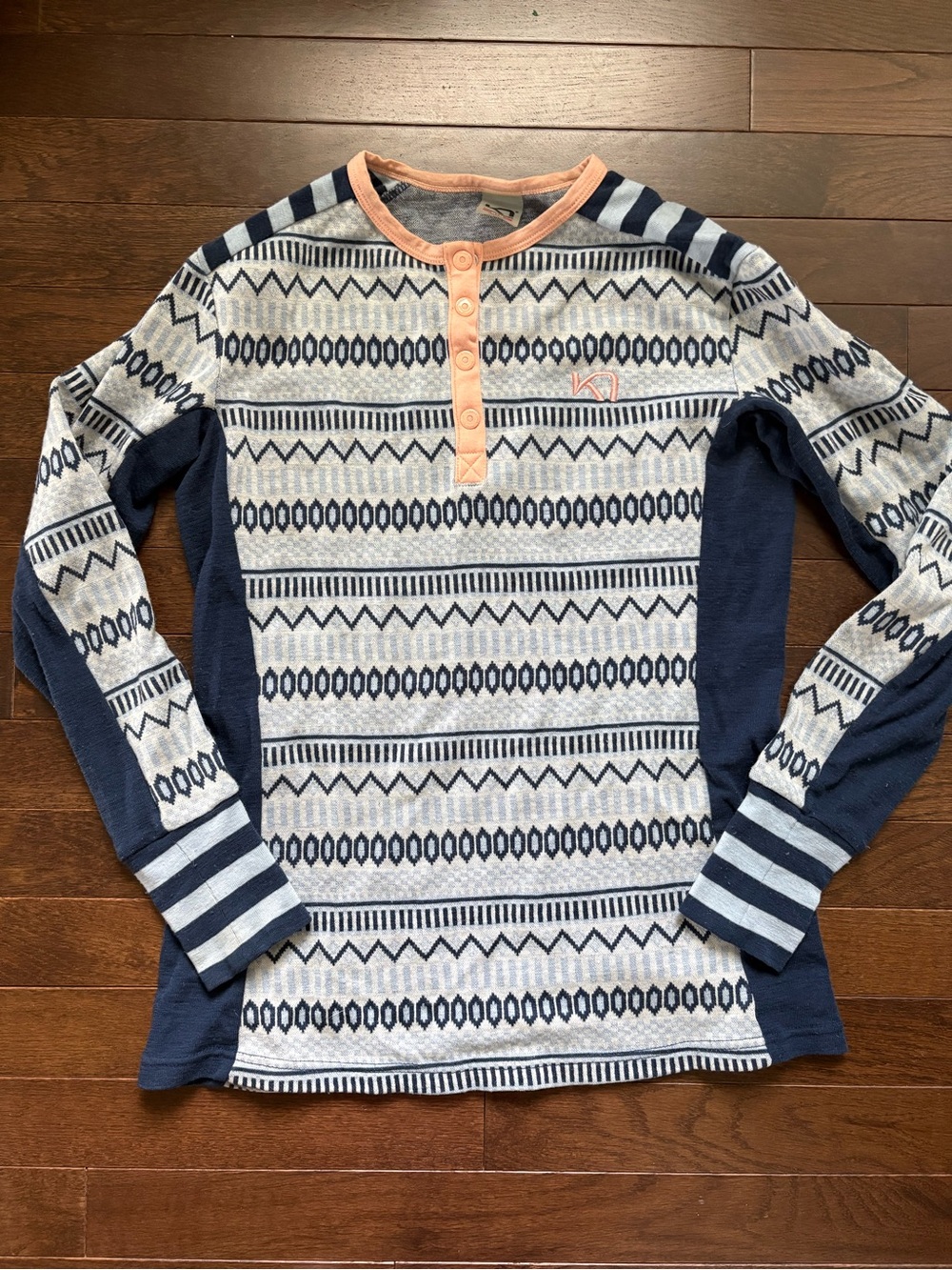 Kari Traa Womens 100% Merino Wool Long Sleeve Henley Base Layer Medium Navy Blue